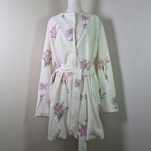 NWOT Guillaume Floral Embroidered Belted Coat Ivory Pink Size 1X Romantic